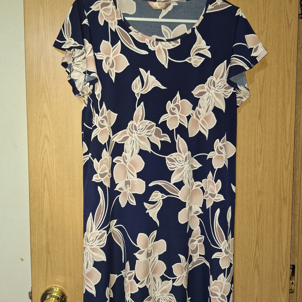 Sami & Jo Navy Midi Dress with Blush Floral Print